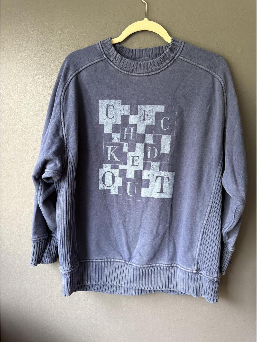 Aerie Graphic Crewneck Sweatshirt Blue Gray Women's Relaxed Fit
